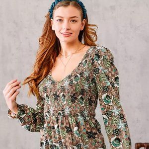 Willow & Root Smocked Floral Peplum Top